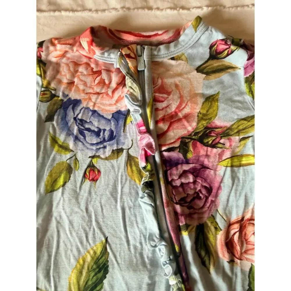 Posh Peanut Baby Girl 6-9M Floral Ruffle Footie Pajamas Zipper Sleeper Roses